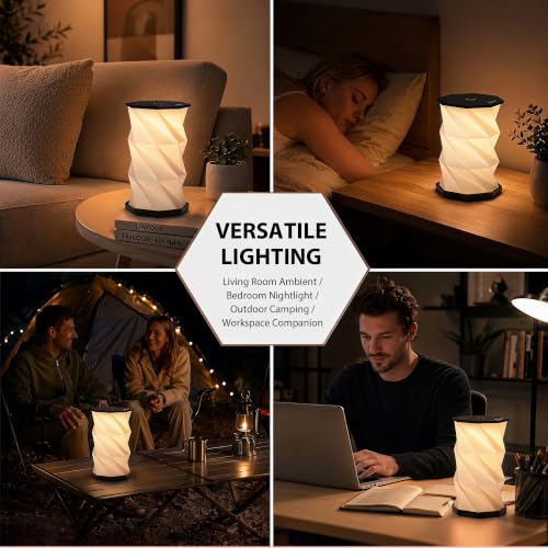 Portable Foldable Table Lamp, Japanese Gift, Paper Lantern Lights | Touch Control Dimmable Lamp with 3 Adjustable Heights, Rechargeable Warm Light, Travel Gifts for Women Men Couples (Black) - color: Black