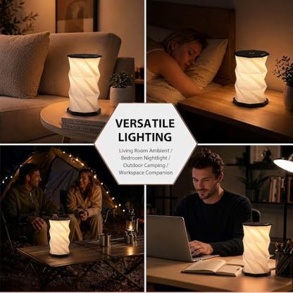 Portable Foldable Table Lamp, Japanese Gift, Paper Lantern Lights | Touch Control Dimmable Lamp with 3 Adjustable Heights, Rechargeable Warm Light, Travel Gifts for Women Men Couples (Black) - color: Black