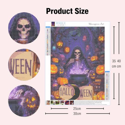 Muzagroo Art 5D Halloween Diamond Paintings Kits for Adults Round Full Drill Pumpkin Diamonds Art Kits for Beginners Diamond Art Paintings Gem Art Kits Diamond Dots Kits 30x40cm (Skeleton Coffee) - color: Skeleton Coffee
