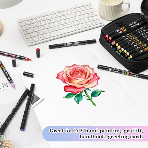 Linbsunne 48 Colors Markers Dual Tip Art Marker Set for Book Drawing, Coloring Illustrations, Ceramics, Card making, Note taking Planner - color: 48-color
