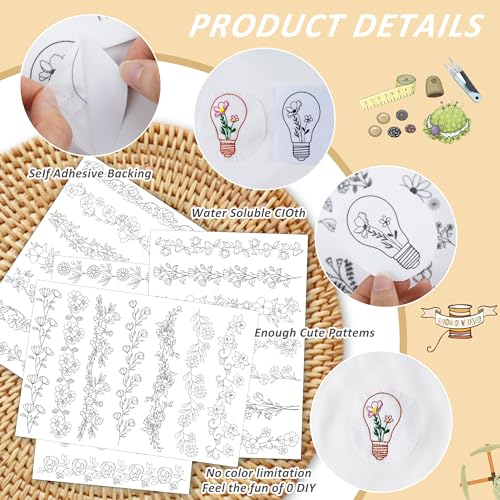 Water Soluble Stabilizer Embroidery Pattern - Flower Border Stick & Stitch Embroidery Paper Wash Away, Running Border Hand Sewing Patterns for Jean Bag T-Shirt (4 Sheets) - style: Border992