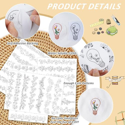 Water Soluble Stabilizer Embroidery Pattern - Flower Border Stick & Stitch Embroidery Paper Wash Away, Running Border Hand Sewing Patterns for Jean Bag T-Shirt (4 Sheets) - style: Border992