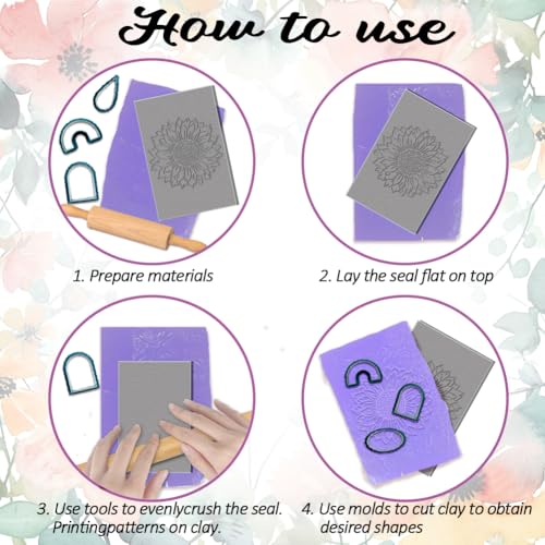 4PCS Polymer Clay Flowers Leaves Texture Sheets Set for Using with Clay Cutters, Boho Clay Texture Mats, Jewelry Making DIY Craft Tools - style: Plant and Flower Theme-4pcs