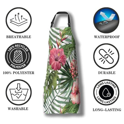Cooking Apron for Men Watercolor Summer Tropical Flower Women Aprons for Kitchen Restaurant BBQ Painting Crafting Gardening 27” (W) x 31” (H), Waterproof Apron - color: Tropical Flower