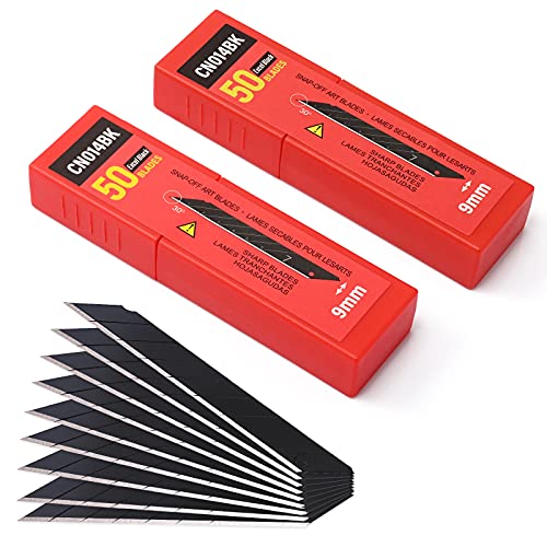 FOSHIO 100PCS 30 Degree Carbon Steel Snap Off Blades 9mm for Box Cutters Utility Knife Universal Art Knife Replacement Black Blades - color: Red - 30 Degree Blades