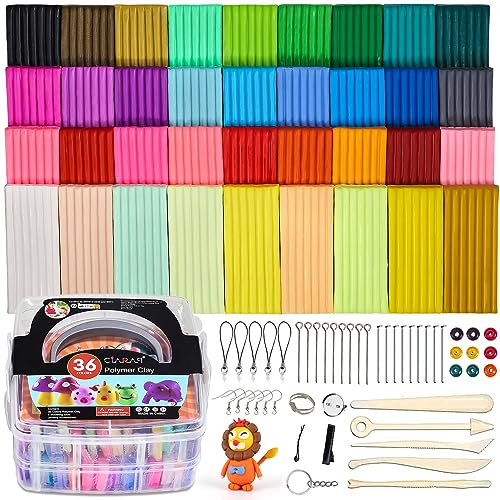 CiaraQ 36-Color Polymer Clay Oven Bake Modeling Kit | 5 sculpting tools, 2-layer storage box, acc. pack, guide. Great for school, home, gifts, kids & artists. - color: 36 Colors, size: 28g / pcs