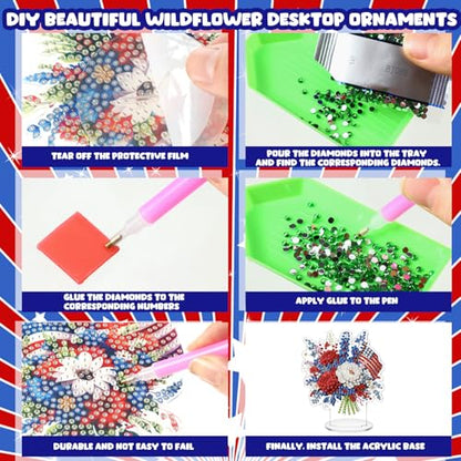 Kosiz 9 Pcs Patriotic Diamond Painting Tabletop Decor 250th Anniversary 4th of July Diamond Art Kits for Adult Double Sided Acrylic Red White Blue Centerpiece for Table DIY Craft Veterans Day Gift - style: Patriotic