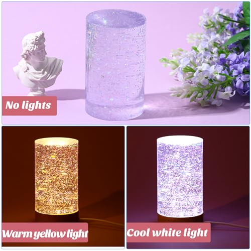 Honoson Light Resin Silicone Mold Set, Include Resin Mold and USB Powered Wooden Lighted Base Stand for DIY Table Candle Desktop Lamp Ornaments(2.5 x 4 Inches,Cylinder) - size: 2.5 x 4 Inches, style: Cylinder
