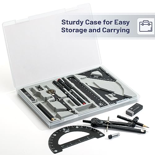 Mr. Pen- Professional Geometry Set, 15 pcs, Drafting Tools with Protractor | Compass, Metal Ruler, Triangles, Pens & Pencils, Complete Geometry & Drafting Kit for Architects, Engineers & Students - color: Black