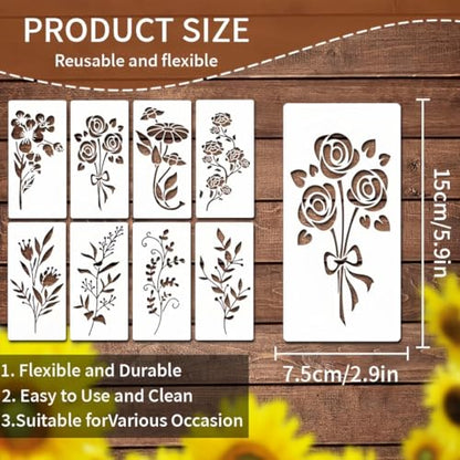 8 Pcs Large Flower Stencils for Painting, 2.9 X 5.9 Inch Flower Stencils for Crafts Reusable, Wood and Wall Stencils for Painting Large Pattern, DIY Templates Holiday Wall Paper (G) - style: G