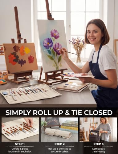 30-Slot Roll-Up Canvas Brush Holder, Washable Paint Brush Case, Beige | Durable Canvas Organizer for Artists, Portable Travel Design, Fits Brushes & Art Supplies (Brushes not Included) - color: Beige