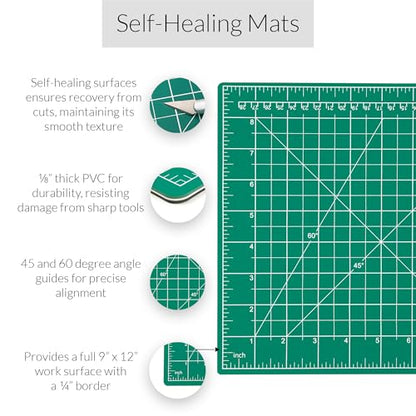 Breman Precision 9x12 Inch Self Healing Cutting Mat – 2-Sided 5-Ply PVC Green/Black Cutting Mats for Crafts, Sewing, Quilting & DIY Projects with Durable Non-Slip Surface & Precise Grid Lines - color: Green/Black, size: 9x12