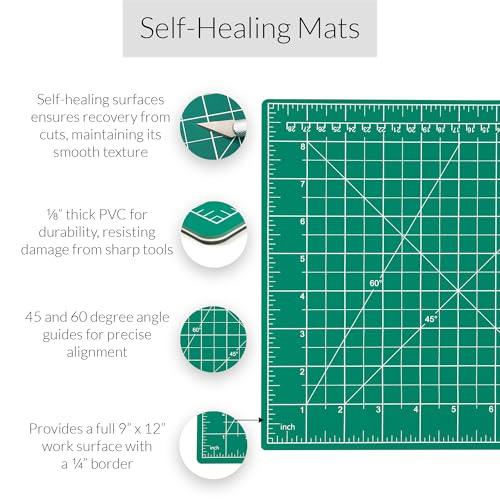 WA Portman Self-Healing Cutting Mat with Hobby Knife, 12'' Metal Ruler Set This set includes 9x12'' Fabric Cutting Mats for Crafts, Exacto Knife, 10pc#11 Blades, & 12'' Cork Backed Metal Ruler Set - size: 9x12