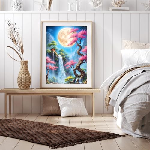 Landscape Diamond Art Painting Kits for Adults, Moon Tree Full Drill Diamond Dots Paintings for Beginners, Round 5D Paint with Diamonds Pictures Gem Art Painting Kits DIY Crafts Kits 12x16inch - color: Moon Tree