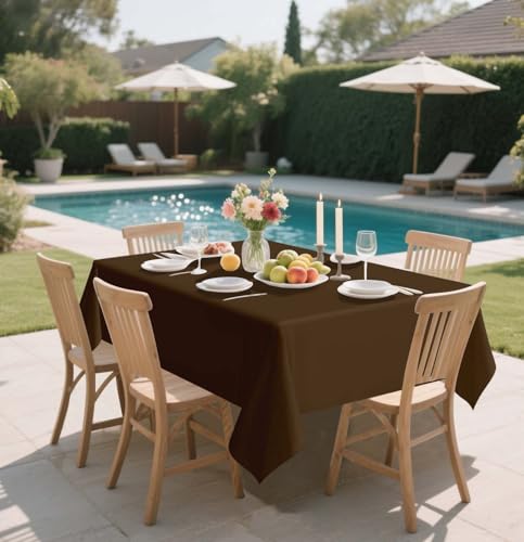 HEIPINIUYE 2 Pack Brown Tablecloth Disposable 54 x 108 Inch Brown Plastic Table Cloth Disposable Waterproof Rectangle Table Cover for Party Birthday Camping Picnic Tablecloths - color: Brown Rectangle Tablecloth, size: 2 Pack