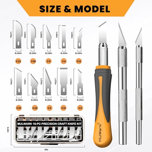 MulWark Exacto Knife Set | Craft Knife Kit | 16pc Precision Craft Hobby Kit with Razor Sharp Knives for Wood, Crafting, Leather, Scrapbooking & Modeling - style: 16-Piece Precision Hobby Knife Set
