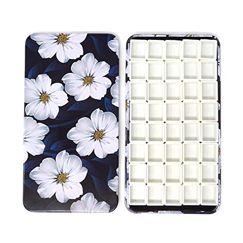 Honbay Watercolor Tins Palette Paint Case with 40pcs Plastic Half Pans (White Flower) - color: White Flower