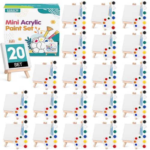 ESRICH 20 Set Canvas Painting Kit, Mini Acrylic Paint Set - size: 20 set 4 x 4 inches