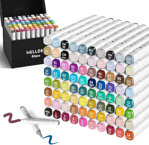 WELLOKB Alcohol Markers, 60 ColorsDual Brush Tip Permanent Art Markers for Coloring, Illustrations, Alcohol, Based Ink Ideal for Book Painting and Card Making - color: White, size: 60