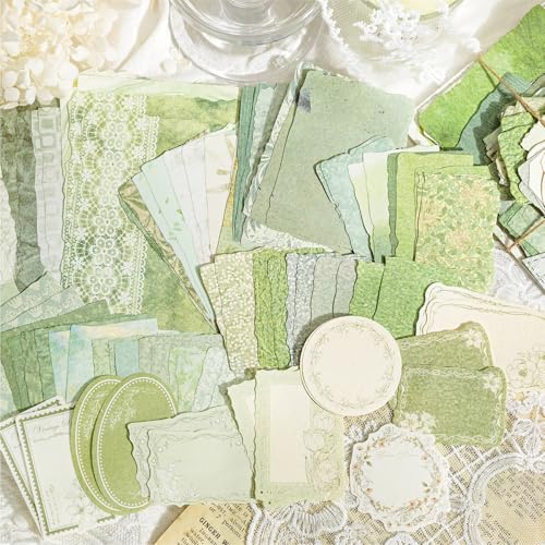 100 Sheets Vintage Scrapbook Papers Journaling Scrapbooking Supplies Kit junk journal supplies Decorative Craft Paper for Planner, Collage Paper Embellishment - color: Green