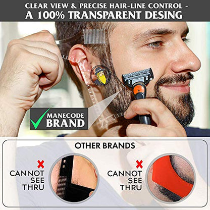 Men's Beard Shaping Tool With Inbuilt Comb Transparent Template Styling Comb Templates for Goatee Mustache Sideburns, Jaw Cheek/Neck Line, Symmetric/Curve/Step Cut (Clear)