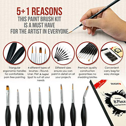 Fine Detail Brush Set, 8-Piece Miniature Brushes with Case Holder | Detailing Paint Brush Set, Ergonomic Triangular Handles & Travel Case for Acrylic, Watercolor, Oil, Models & Warhammer - color: 8pcs Detailing Paint Brush - Black