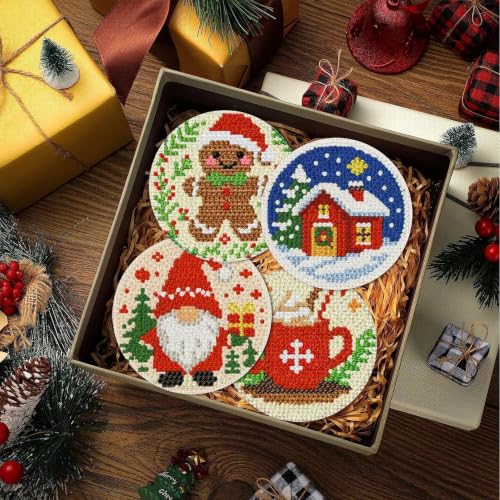 Clendo 8 Pcs Christmas Diamond Art Coasters Kit with Holder, Xmas Small Diamond Art Kits for Adults Beginners, Diamond Painting Coasters Arts and Crafts for Adults Supplies Item Sets - color: JXBD144-US