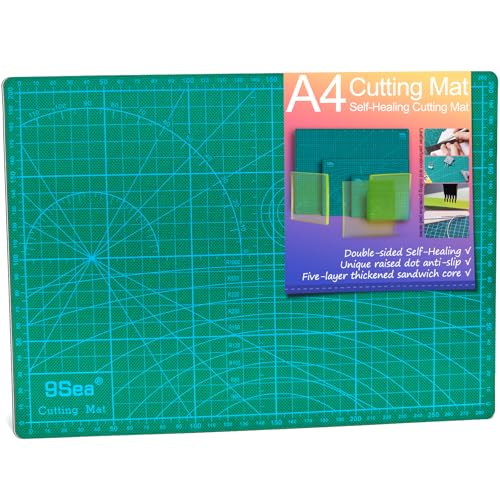 A4 Self Healing Cutting Mat, 12 x 8 in, Green | 5-Ply PVC, Anti-Slip Surface, Rotary Cutter Mat, For Paper Cutting, Sewing, Quilting, Leather Craft, Model Making - size: 11.8"L x 8.7"W
