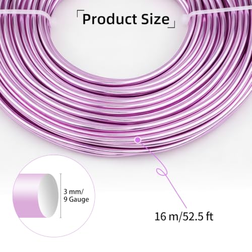 9 Gauge Aluminum Craft Wire, 52.5FT Bendable Armature Wire for Sculpting, Jewelry Making, DIY Crafting, Doll Making, Modelling, Bonsai Training(Pink Purple) - color: Pink Purple