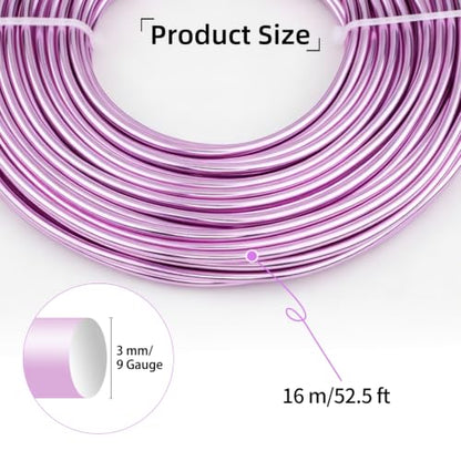 9 Gauge Aluminum Craft Wire, 52.5FT Bendable Armature Wire for Sculpting, Jewelry Making, DIY Crafting, Doll Making, Modelling, Bonsai Training(Pink Purple) - color: Pink Purple