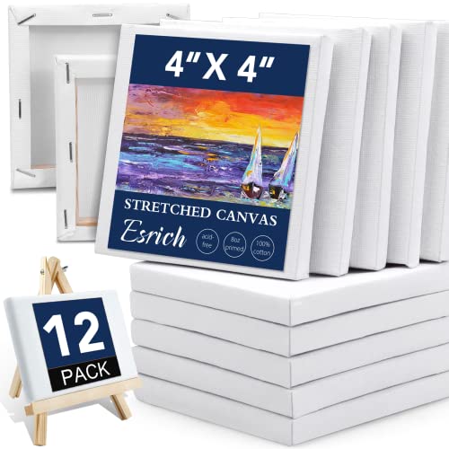 ESRICH Mini Stretched Canvas 12 Pack 4x4inch, 2/5''Profile Art Primed Canvases for Painting, 100% Cotton Small Professional Stretched Canvas for Kids and Art Supplies,for Acrylics,Oils&Other Painting. - style: 12 Packs Stretched Canvas - 4*4in