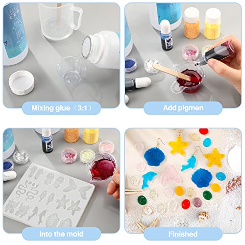 Patelai 4 Pcs Resin Earring Molds Irregular Shaped Earrings Silicone Mold for Epoxy Resin Dangle Drop Jewelry Making Kit for Women DIY Crafts Necklace Pendants Keychain(Mermaid Ocean) - style: Mermaid Ocean