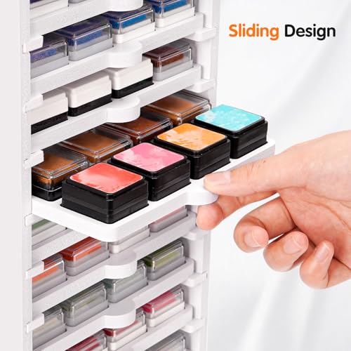 Ink Pad Trays Organizer Rack 10 Slots Ink Pad Storage | Mini Size Stamp Ink Pad Storage Organizer Pad Storage Rack with 10 Tray, 1 Tray Holds 12 Inkpad, All of 10 Trays Holds 120 - size: Ink Pad Trays and Rack