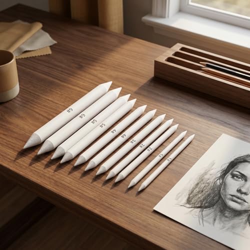 6 Pack Blending Stumps and Tortillions for Drawing, Sketch Paper Smudge Sticks, Assorted Size Blending Tools for Student Sketching, Shading, Charcoal and Pencil Art