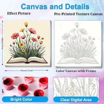 Artunion Framed Paint by Numbers Kit for Adults Beginners & Kids Ages 8-12,Books Easy Paint by Number with Frame,Flower Paint by Numbers Kit on Canvas 10 * 10 Inch Without Easel - color: ZXT-332-F