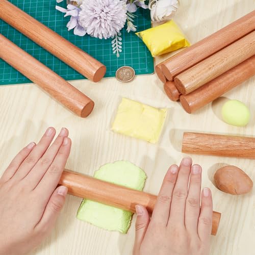 OLYCRAFT 8pcs Wood Rolling Pins 10 inch Clay Rolling Pins 1.1 inch Diameter Classic Wooden Rolling Pins Natural Wood Texture Rollers Wood Clay Roller for Clay Modeling Pottery Tools - size: 10 inch