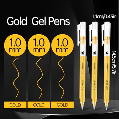 GETHPEN Gold Gel Pen Set, Opaque Archival Ink 1mm for Black Paper Drawing | Archival Opaque Gold Gel Ink Pens, Fine Point, for Artists, Black Paper Drawing, Sketching, Illustration, Card Making, 3 Pack - size: 1.0 mm, style: 3 Pack Gold
