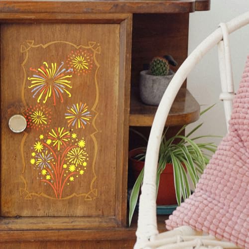 Fireworks Stencil, Reusable Painting Template, DIY Home Decor | A4 Plastic Craft Stencil, Fireworks Wall Stencil, DIY Home Decor Template for Wall Wood Canvas Journal Paper - style: Fireworks