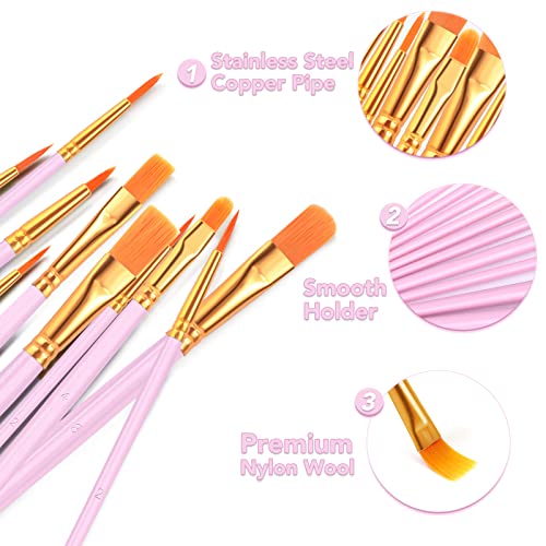 ESRICH 160PCS Pink Paint Brushes, Paint Brush for Acrylic Painting - color: Pink, size: 160