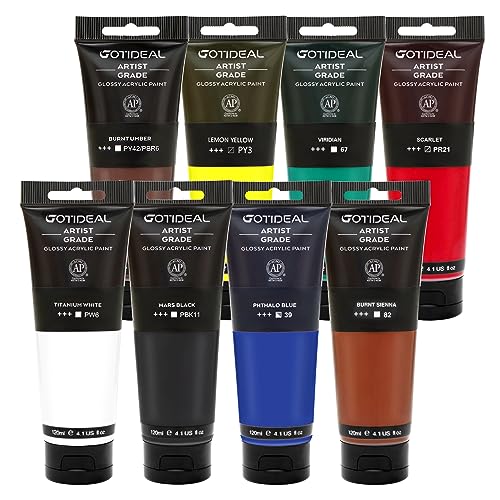 GOTIDEAL Craft Acrylic Paint Set,8 Primary Colors（(120ml,4 oz) Washable - color: 8 Colors, style: Regular