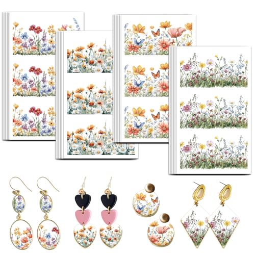 OLYCRAFT 24Pcs 4 Styles Flower Bed Clay Transfer Paper for Polymer | Wildflowers Polymer Clay Transfer Sheets, Botanical Frame Small Transfer Paper Decal for Clay Earrings Jewelry Making - style: Wildflower
