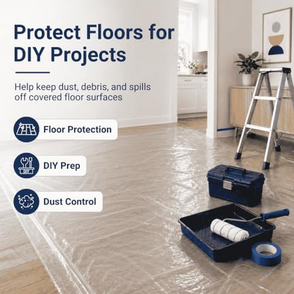 VICMORE Clear Plastic Drop Cloths 9 x 12 Ft, 1 Mil, 2 Pack | Two Clear PE Drop Cloths for Painting, Floor and Furniture Cover, Waterproof Barrier, Dust Control, and Easy Cleanup