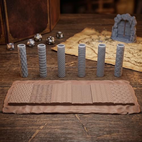 6 Pcs Texture Rollers for Modeling Clay & Miniatures - Roofs & Coverings Patterns (Shingles, Thatch, Tiles) for Dioramas, Tabletop RPG Terrain & Hobby Crafting