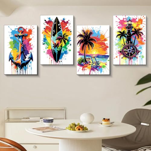 Gemozaic 4-Pack Beach Paint by Numbers Kit for Adults with Frame & Easel - color: BKH2799-BKH2802