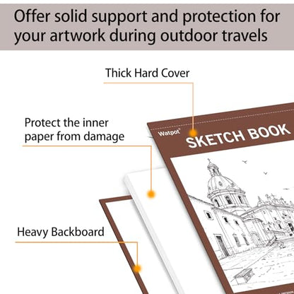 9" x 12" Hard Cover Sketch Book, Top Spiral Bound Sketch Pad, 100 Sheets 68lb/100gsm Drawing Paper, 2 Pack - size: 9" x 12" (2 Pack)