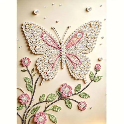 GEMFAMILY Butterfly 5D Pearl Diamond Art Kits for Adults,Diamond Pearl Painting Kits for Beginner,DIY Special Shape Pearl Gem Crafts Dots Painting for Home Wall Decor 12 x 16 Inch - color: HL6676