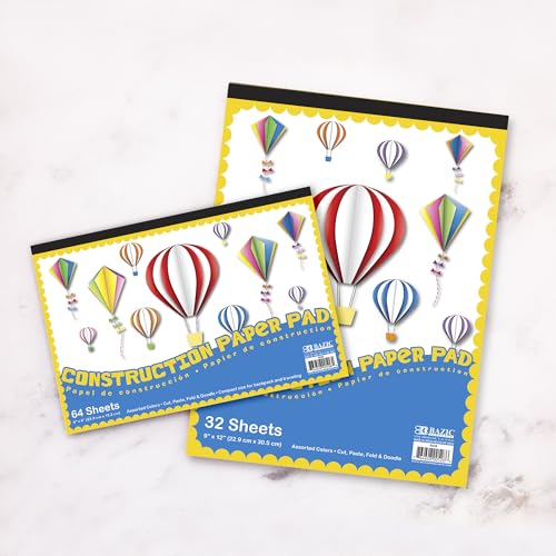 BAZIC Products Color Mini Construction Paper Pad, 6 x 9 in, 64 Ct, 2-Pack - size: 2-Pack