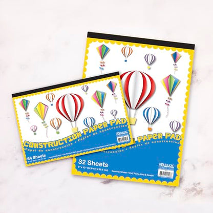 BAZIC Products Color Mini Construction Paper Pad, 6 x 9 in, 64 Ct, 2-Pack - size: 2-Pack