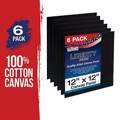 U.S. Art Supply 12 X 12 Inch Black Art Canvas Board Panels 6 Pack - 8 Ounce Heavyweight Cotton Acid Free Canvases for Painting Acrylics and Watercolor (1 Case of 6 Single Canvas Painting Panels) - size: 12" x 12"