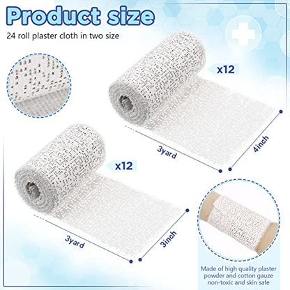 Newwiee 24 Rolls Plaster Cloth Gauze Bandages Rolls Bulk, White | Plaster Strips with 2 Sizes, 3 x 106 Inch, 4 x 106 Inch, for Body Cast, Craft Projects, Mask Making, Scenery Art
